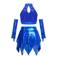 thumbnail image 4 of Miutii Kids Girls Disco Hip Hop Jazz Latin Cha Cha Dance Outfit Sequin Crop Top with Skirt Tassel Arm Sleeves Set Blue 12, 4 of 7