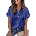 thumbnail image 1 of Tops de Manga Corta de Mujer Casual Color Sólido Hombro a Manga Corta Blusa Botón Arriba Cuello de Giro Casual Blusas de Manga Corta para Mujeres, 1 of 9