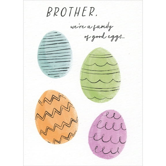 Designer Greetings Family of Good Eggs: Blue, Green, Orange and Purple Eggs Funny / Humorous Easter Card for Brother