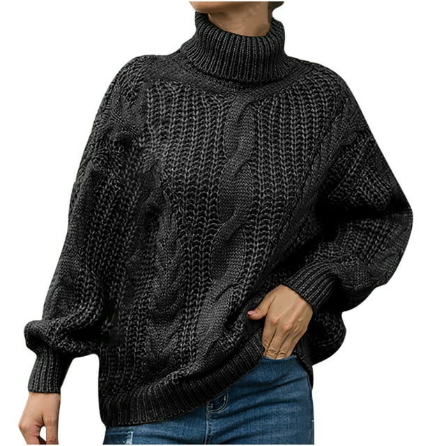 Women Turtleneck Long Sleeve Women Casual Turtleneck Pullover Long Sleeve Solid Loose Knitted Sweater Tops Turtleneck Women Sweater Turtleneck Sweater Women Turtleneck Sweater Dress