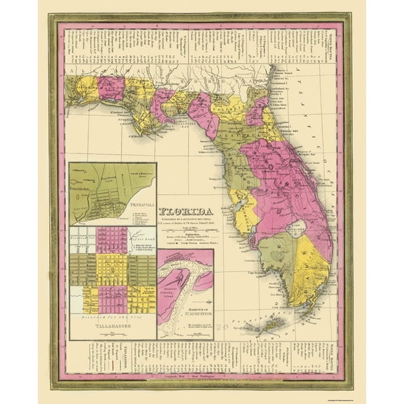 Historic State Map - Florida - Mitchell 1846 - Vintage Wall Art