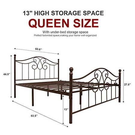 Vintage Sy Metal Bed Frame Queen, What Are The Dimensions Of A Queen Size Metal Bed Frame