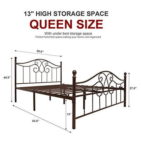 Vintage Sy Metal Bed Frame Queen Size With Headboard And Footboard Platform Base No Box Spring Needed Steel Bed,antique Brown,queen Canada Vintage Sy Metal Bed Frame Queen, What Are The Dimensions Of A Queen Size Metal Bed Frame