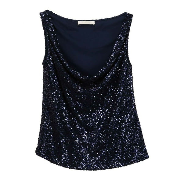 Naeem Khan Women's Navy Cowl Neck Sequined Tank Tanks & Cami - 4