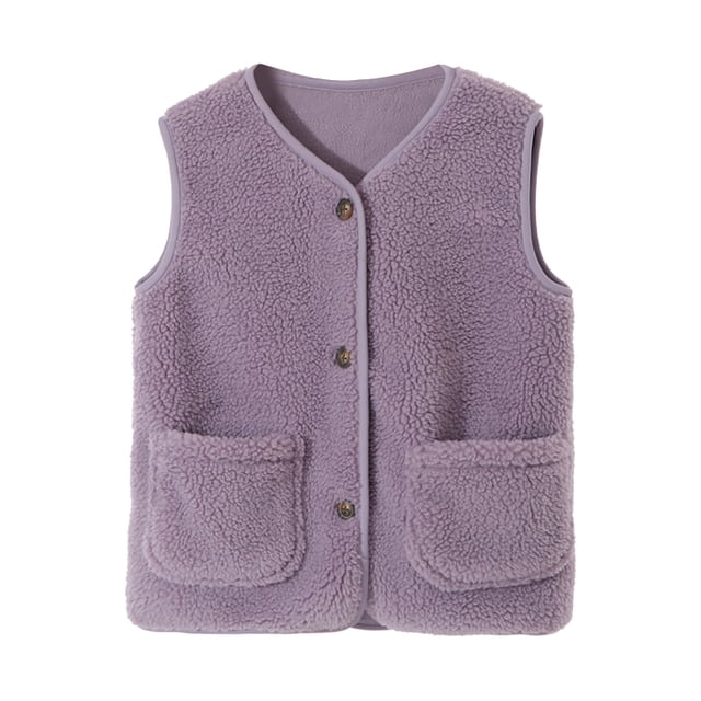 Splozh Veste Sans Manches Décontractée pour Enfants en Molleton, Légère, avec Poche, Violet, 4-5 Ans