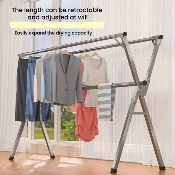 63 Inch Foldable Indoor & Outdoor Clothes Drying Rack, Portable Foldable Heavy Duty Clothes Rack, Adjustable Length For Hanging Clothes Indoors And Outdoors, Towel Racks, Drying Racks