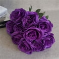 thumbnail image 5 of Ramo de novia de boda de flor de rosa artificial de 10 cabezas, ramo de flores de simulación de oficina en casa, rosa falsa, púrpura sidaley HA7036-09B, 5 of 5