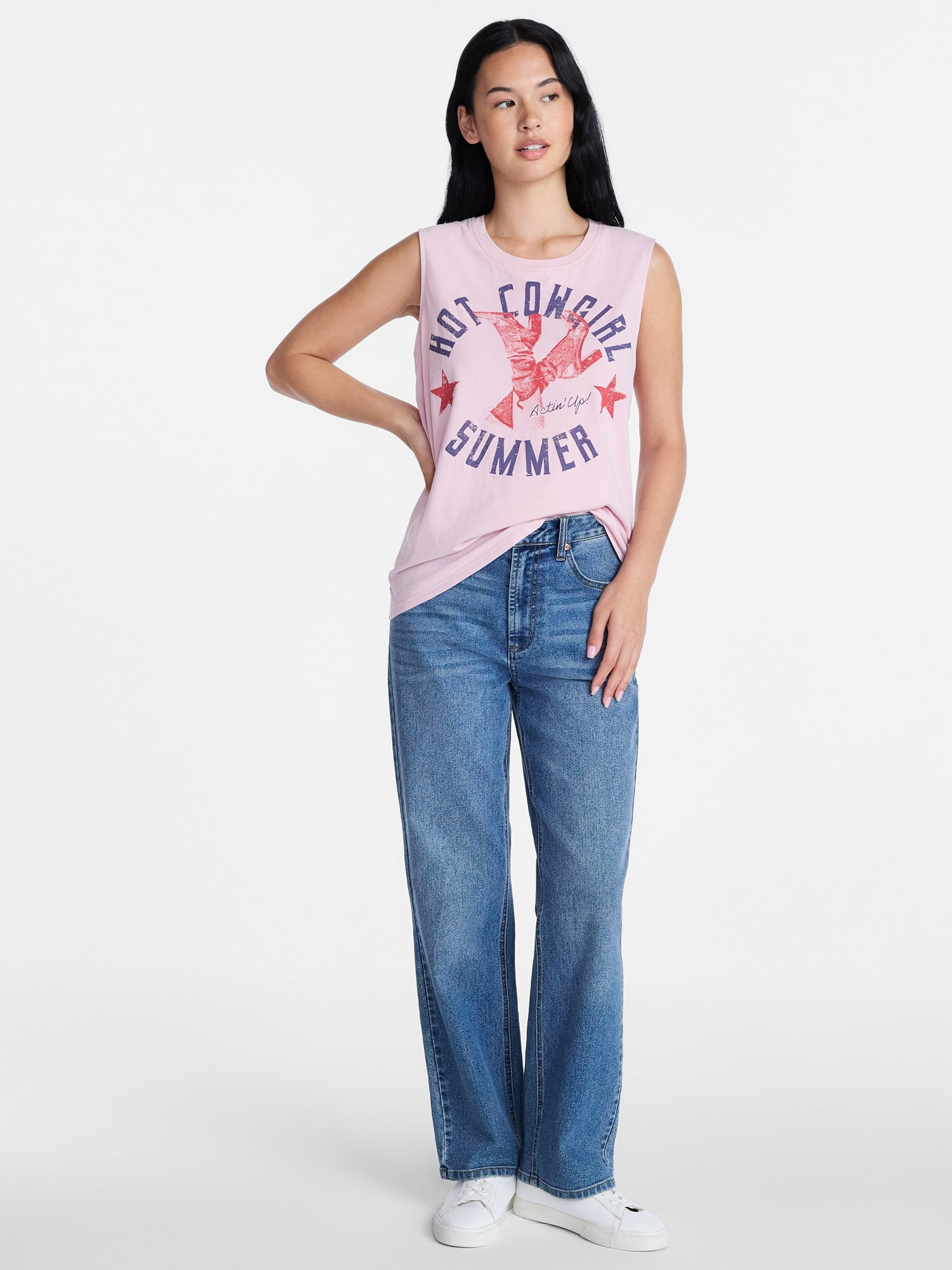 Americana Women's Hot Cowgirl Summer Graphic Muscle Tank Top from Way to Celebrate, Sizes S-XXXL