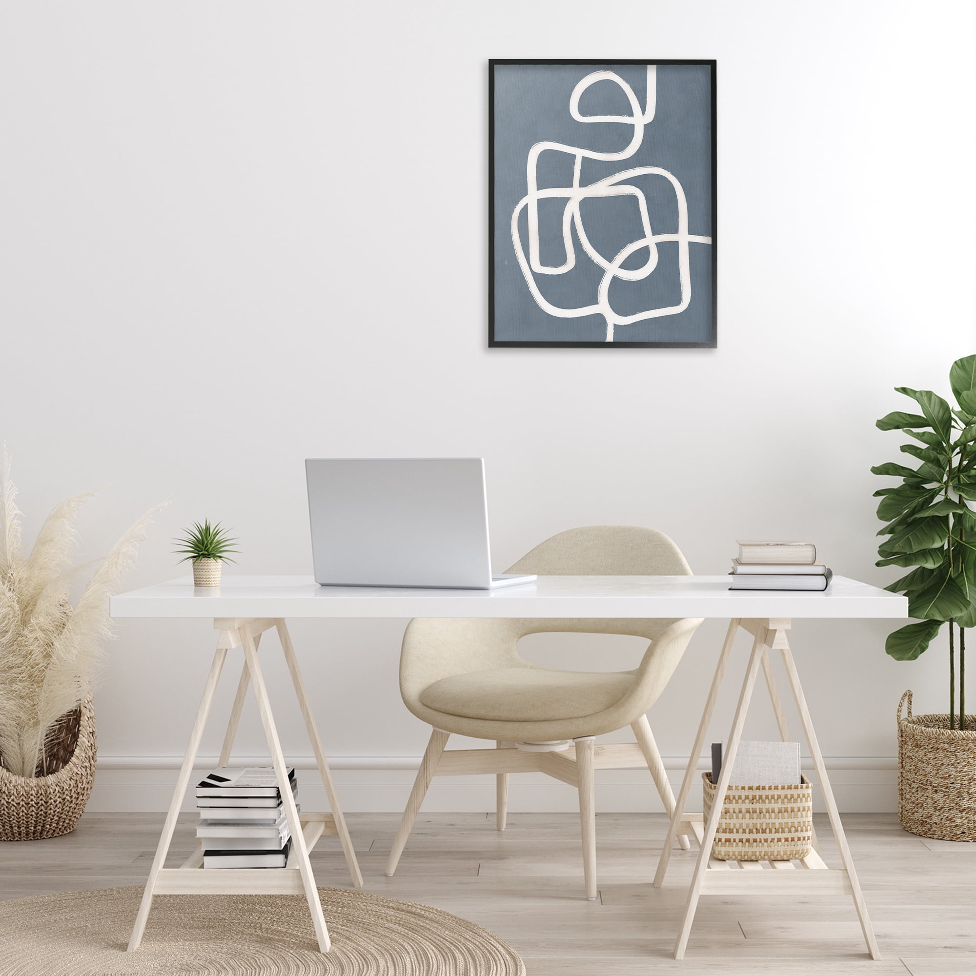 Stupell Industries Blue Freeflow Line Abstract Painting Black Framed Art Print Wall Art, 24 x 30