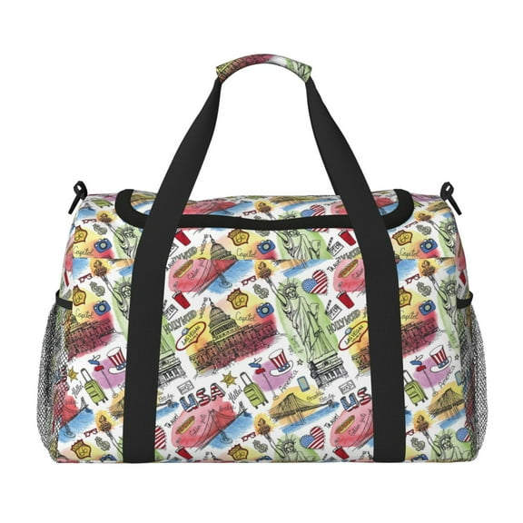 Zufioo America Landmarks1 Print Hand-Held Messenger Travel Bag, Business Travel Luggage Bag Overnight for Men and Women