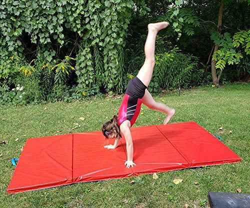 72L x 48W 6' L x 4' W Folding Gym Mat for Gymnastics Exercise Tumbling and Inflatable Landing Pad 2 Thick Cushion Tri-Fold Reversible Blue/Red 