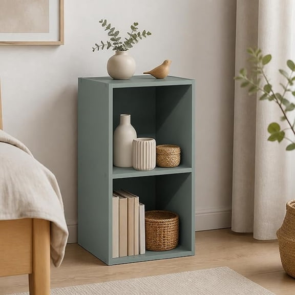 2-Tier Bookcase, Cube Bookshelf, Book Shelf, Cube Storage Organizer with Open Shelves, 9 x 12 x 21, for Living Room, Home Office, Bedroom, Sage Green