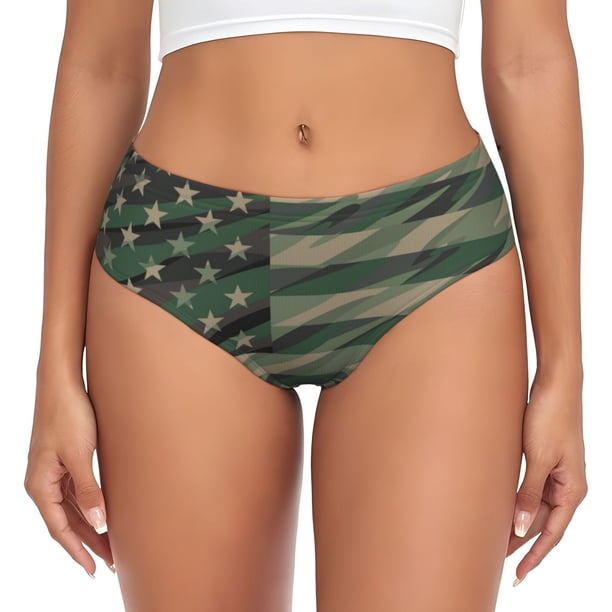 Balery Jungle Green Camo USA Flag Ropa Interior de Algodón para Mujer con Dibujo – Braguitas Cómodas y Elásticas, Estilo Clásico-Large