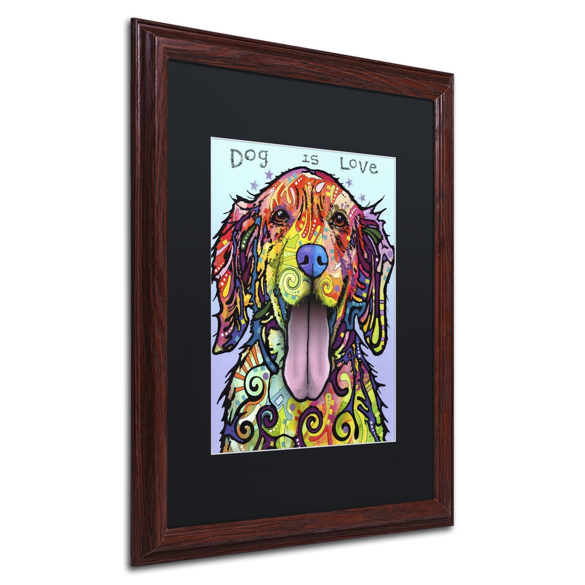 Trademark Fine Art 'Dog Is Love' Canvas Art by Dean Russo, Black Matte, Wood Frame