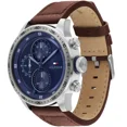 thumbnail image 2 of Tommy Hilfiger Chronograph 1791807 Blue Dial Brown Leather Strap 46MM Mens Watch, 2 of 4