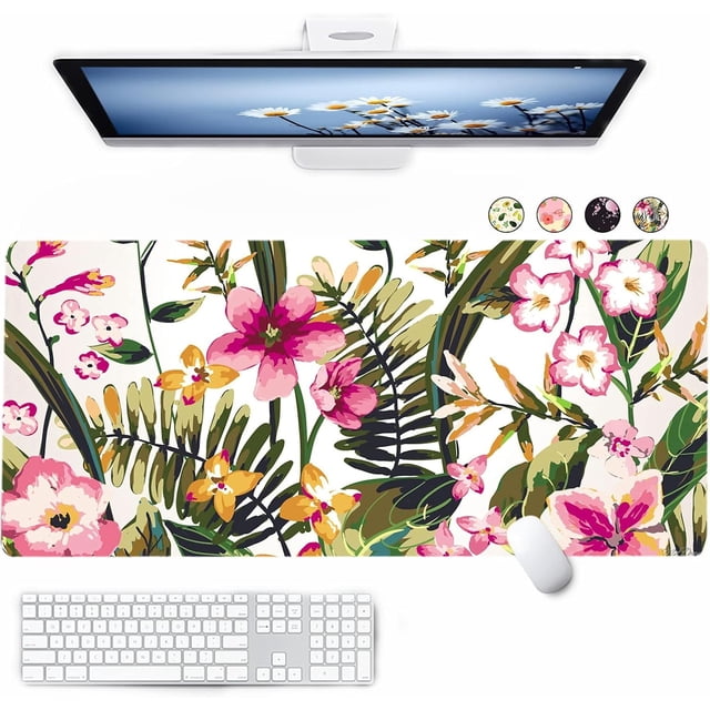 Flower Gaming Mouse Pad - Waterproof Extended Mouse Pad, Washable Mouse Pads for Desk with Non-Slip Rubber Base, Mouse Pad for Computer Keyboard and Laptop, 31.5 X 11.8 Inch