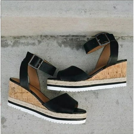 

Cathalem Wedges Sandals Retro Roman Womens Ladies Platform Open Fashion Toe Shoes Women s sandals Women Flat Sandals Size 9 Black 7.5