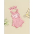 thumbnail image 3 of Bslissey Baby Girls Summer Outfits 3M 6M 12M 18M Sleeveless Letter Print Romper Cami Tops + Elastic Ruffle Trim Shorts Sets Newborn Infant Cute 3Pcs Clothes, 3 of 8