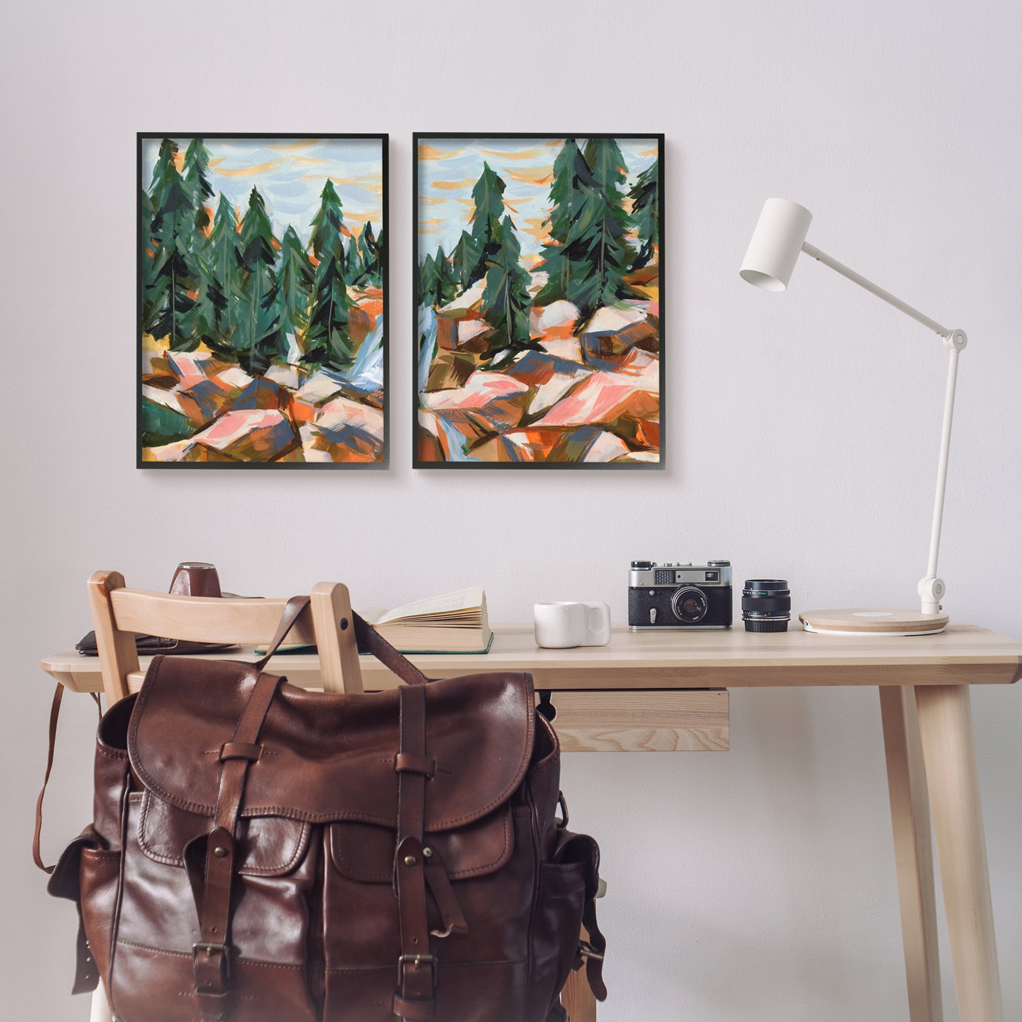 Stupell Geometric Abstract Forest Foliage Landscape Landscape Painting Black Framed Art Print Wall Art, Set of 2