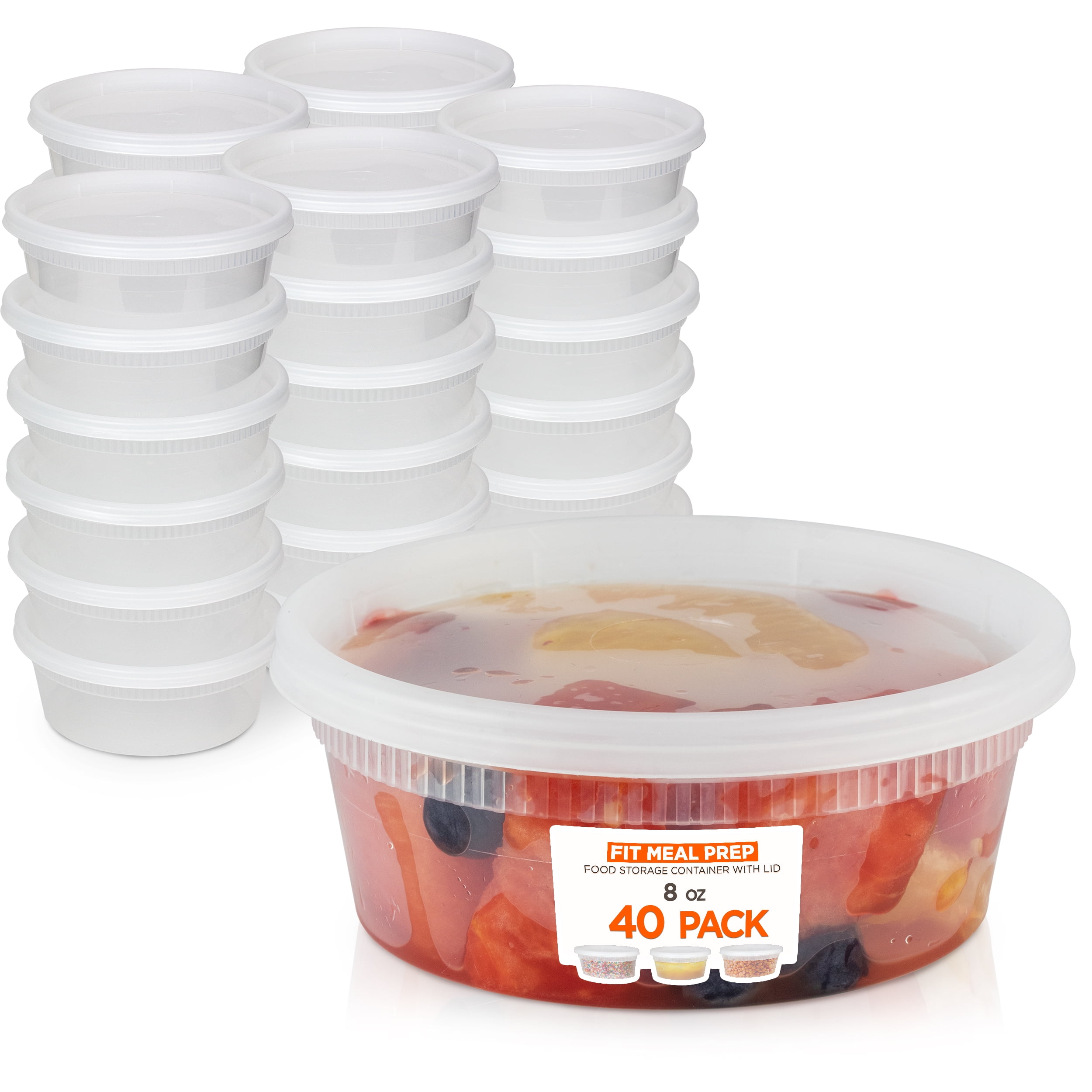 Stack Man Plastic Food Storage Deli Containers with Airtight Lids 8 oz. Case o 