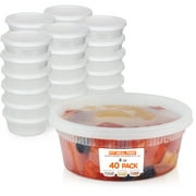 Fit Meal Prep 40 Pack 8 oz Deli Containers with Lids, US Made Airtight Leakproof Plastic Soup Container, Round Clear Small Food Storage Containers for Takeout Restaurant, Microwave Freezer Safe