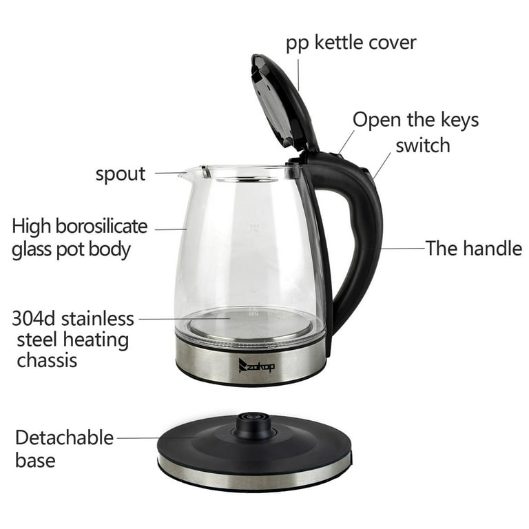 COOK WITH COLOR Glass Electric Kettle 1.8L - Rapid Boil, Sleek Design, and  Safety Features - Perfect for Quick and Easy, Black
