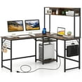 thumbnail image 1 of Giantex L Shaped Desk, Sturdy Computer Desk w/ Power Outlet, Long Corner Desk Home Office Table, Brown, 1 of 6
