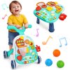 Hot Bee 2 in 1 Baby Sit-to-Stand Learning Push Walker, Music Learning Toy Activity Center, Birhday Christmas Gift for Infant Boys Girls 6 to 18 Months-Green