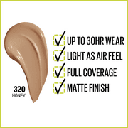 Maybelline Super Stay Liquid Foundation Makeup, Full Coverage, 320 Honey, 1 fl oz