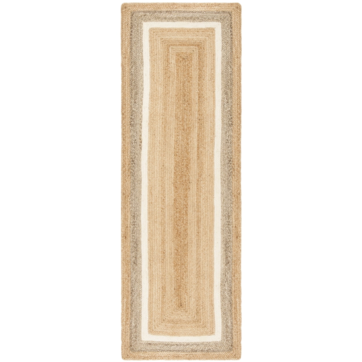 SAFAVIEH Natural Fiber Darrin Geometric Braided Jute Rug, Natural/Grey/Ivory, 6' Square