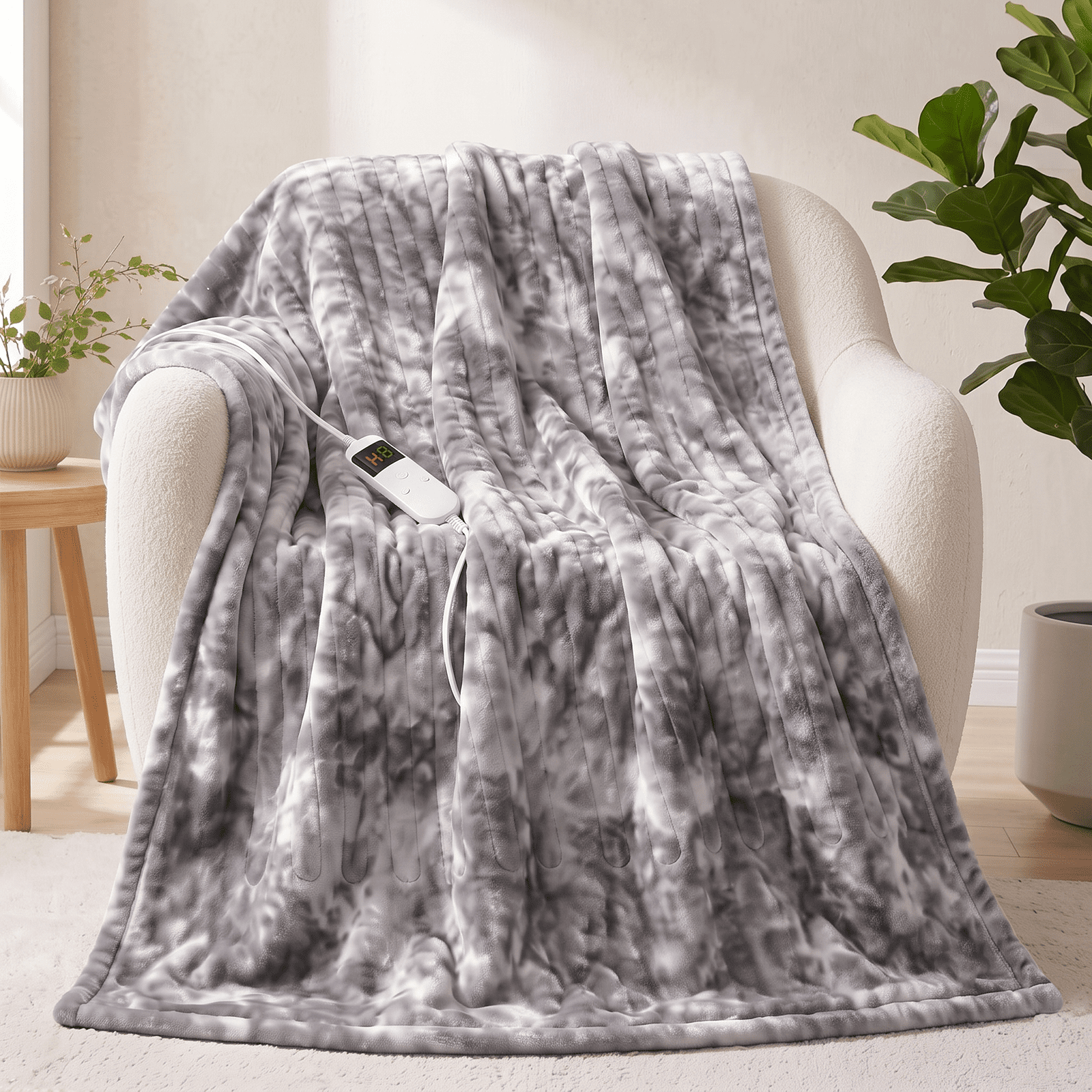 Heated Throw Blanket, Electric Throw Blanket with Faux Fur and Sherpa, 10 Heat Settings, 8-Hour Auto Shut-Off, Overheat Protection, Machine Washable, Tie-Dye, Light Gray, 50" x 60"