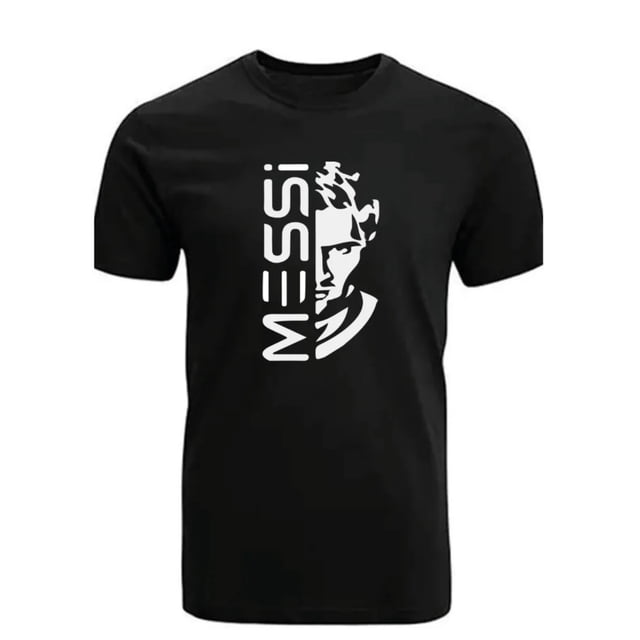 Camisa Messi con cuello polo para hombre y niño, color negro, 100% algodón