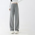 thumbnail image 3 of Basic Simple Womens High Waist Versatile Trousers Casual Loose Wide-Leg Pants - Grey XL, 3 of 7