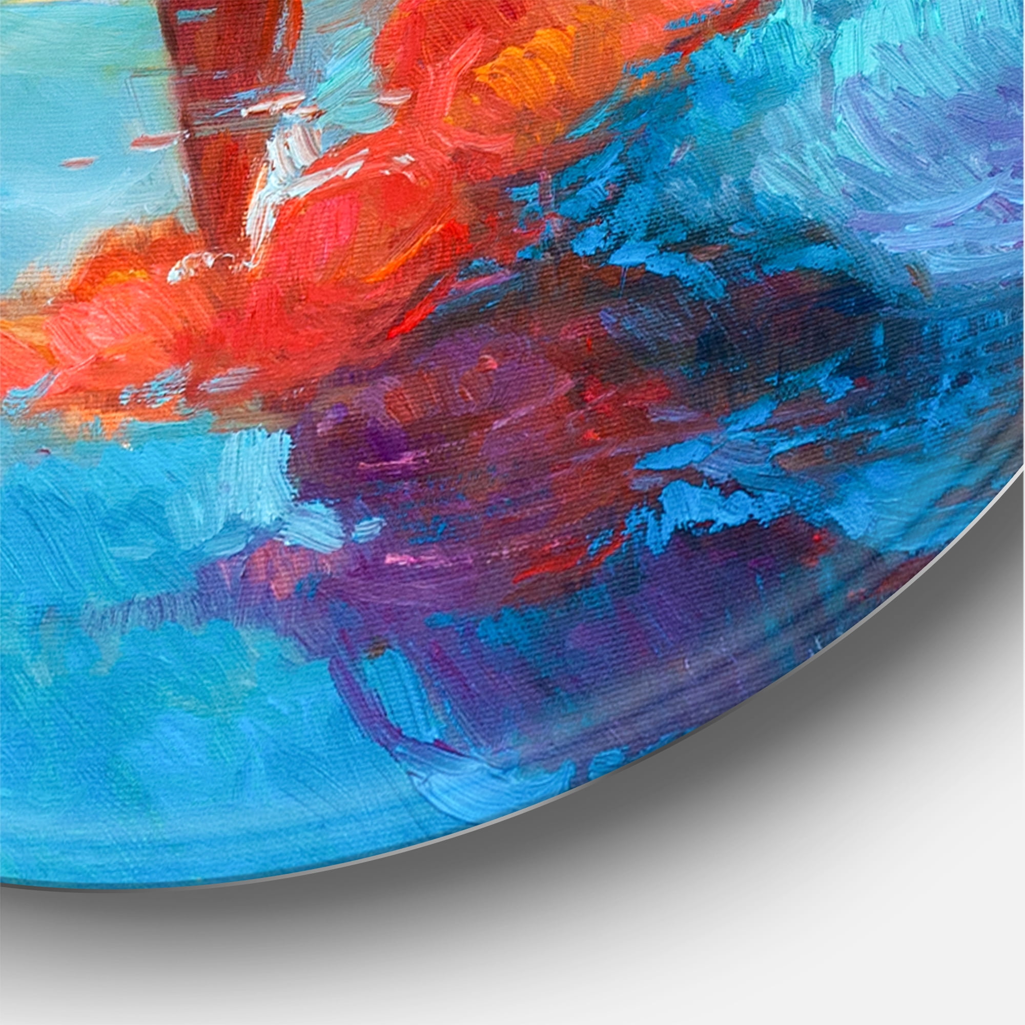 Designart 'Little Boat During Warm Deep Red Evening Glow' Nautical & Coastal Circle Metal Wall Art 36x36 - Disc of 36