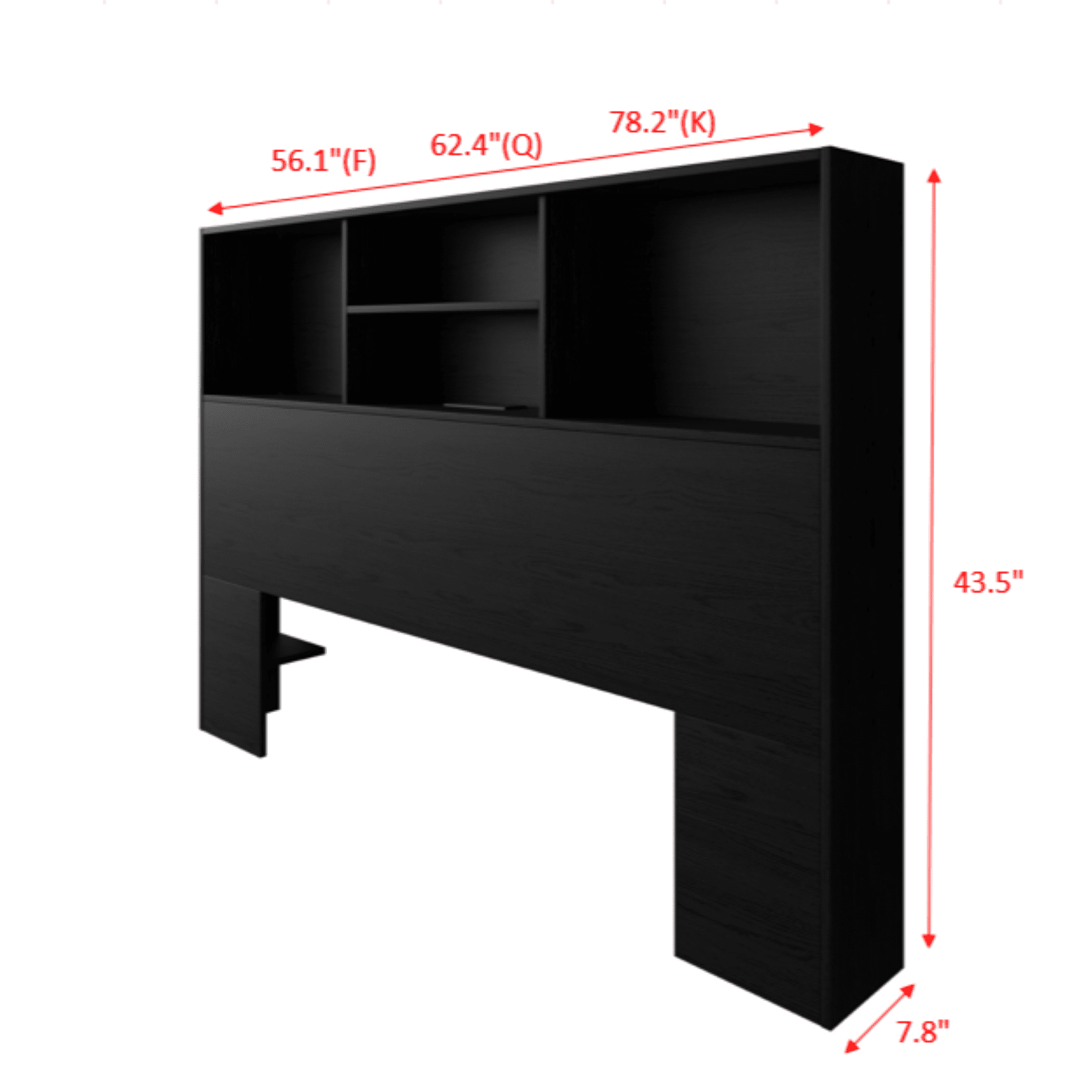 Home Design Pomona King Freestanding Bookcase Headboard with Storage Shelves & Built-In Power Outlet, Black