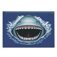 thumbnail image 1 of Shark Cutting Board, Attack of Open Mouth Sharp Teeth Sea Danger Wildlife Ocean Life Cartoon, Decorative Tempered Glass Cutting and Serving Board, Large Size, Navy Blue Grey Fuchsia, by Ambesonne, 1 of 1