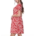 thumbnail image 2 of Fotbe Red Hibiscus Flower Vestido Largo de Moda para Mujer, Vestido Tipo Camiseta con Manga Corta y Estilo Casual a Rayas y Bloques de Color, 2 of 6