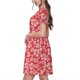 thumbnail image 2 of Fotbe Red Hibiscus Flower Vestido Largo de Moda para Mujer, Vestido Tipo Camiseta con Manga Corta y Estilo Casual a Rayas y Bloques de Color, 2 of 6
