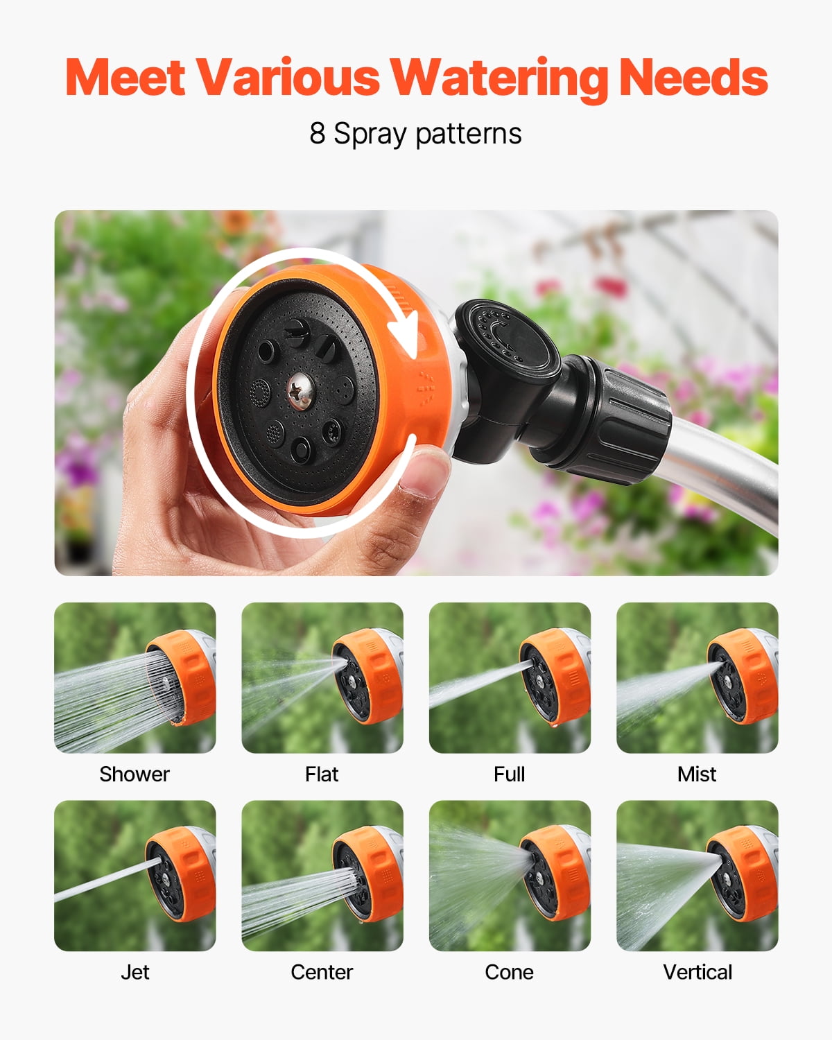 KFFKFF 36-Inch Garden Hose Wand with 8 Spray Modes & Adjustable Swivel Head, Long Nozzle Sprayer with Thumb-Control Valve for Watering Baskets, Shrubs, Lawns