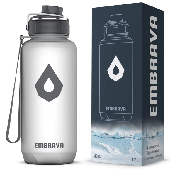 Embrava 40oz Water Bottle - Large with Travel Carry Ring - Wide Leak Proof Drink Spout - Heavy-Duty, BPA Free Tritan Plastic - Best for Sports, Hiking, Gym, Men & Women