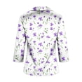 thumbnail image 5 of Pounoo Womens Satin Tops 3/4 Sleeve V Neck Floral Print Watercolor Pattern Loose Fit Blouses Breathable Casual Spring Summer Everyday Fashion Vacation Outfits Gift, 5 of 6