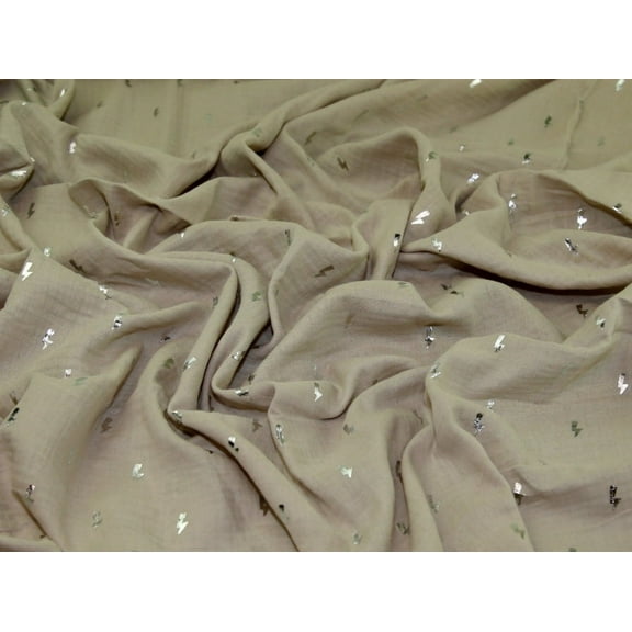 Minerva Foil Cotton Double Gauze Fabric Sand & Silver - per yard