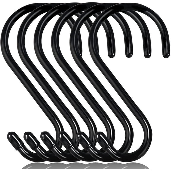 6 Inch Heavy Duty S Hooks, Large S Hooks Vinyl Coated Hooks for Hanging Plants, Sturdy 6 Pack Black Rubber Coated S Hooks Non Slip Metal S Hanger for Hanging Closet,Garden,Bird Feeders,Tools