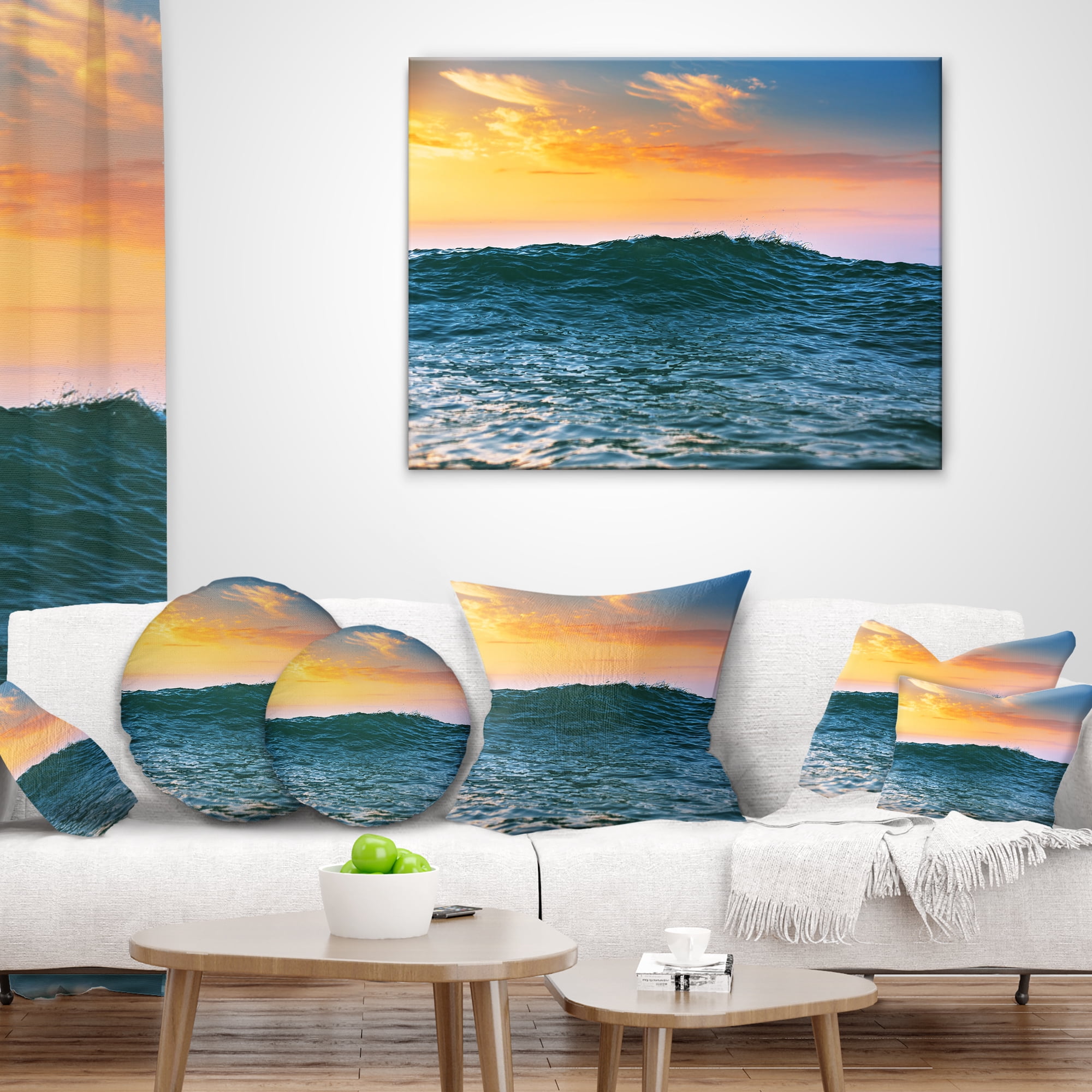 Designart Sunrise Light Shine on Sea Water - Beach Throw Pillow - 12x20