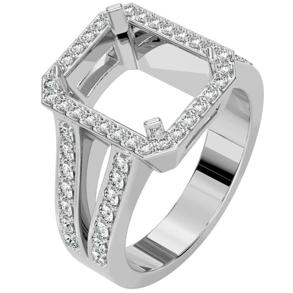 PEORA 14K White Gold G-H/VS Lab Grown Diamond Semi Mount Ring Setting, Fits 10x8mm Emerald or Radiant Cut, 0.50 Carat total, Size 8.5