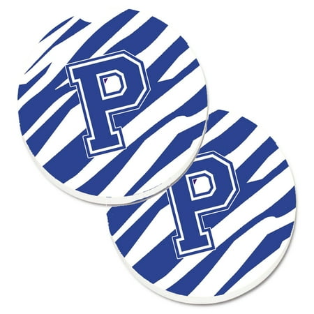 

Carolines Treasures CJ1034-PCARC Monogram Initial P Tiger Stripe Blue and White Set of 2 Cup Holder Car Coasters
