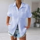 thumbnail image 4 of Camisa Estilo Boyfriend A Rayas Fruncidas para Mujer, Informal, con Cuello Corto, Mangas , Botones y Bolsillo, Azul, Talla 5XL, 4 of 7