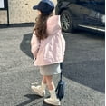 thumbnail image 5 of Glisme Girls Windbreaker Jacket With Hood Water Casual Windproof Raincoat Pink Skin Friendly Outerwear Size 7-8 Years, 5 of 7