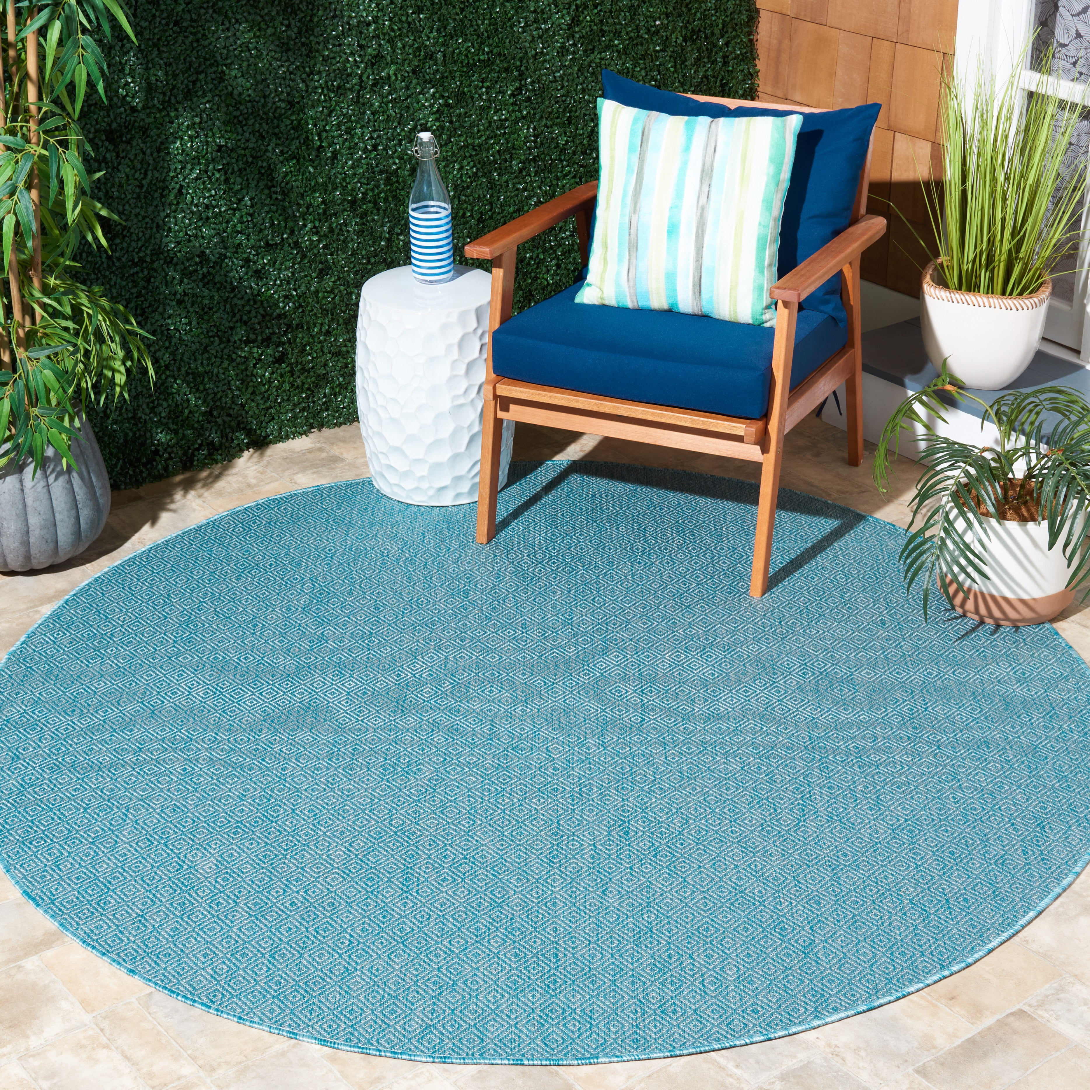 Safavieh Courtyard Mitre Geometric Indoor/Outdoor Area Rug, Aqua, 6'7" x 6'7" Round