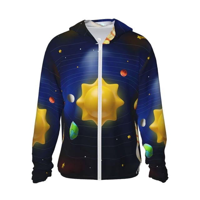 Saiise Solar System Pattern Sun Protection Hoodie for Men and Women, Lightweight Quick-Dry Windproof with Hood and Zip-3X-Large